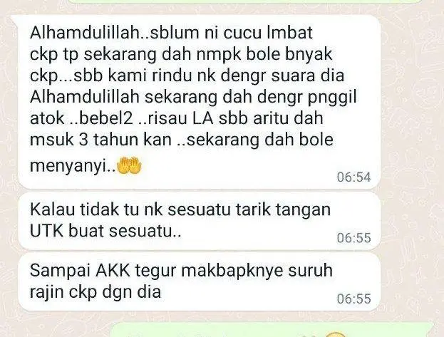 Testimoni WhatsApp: cucu lebih cepat ingat