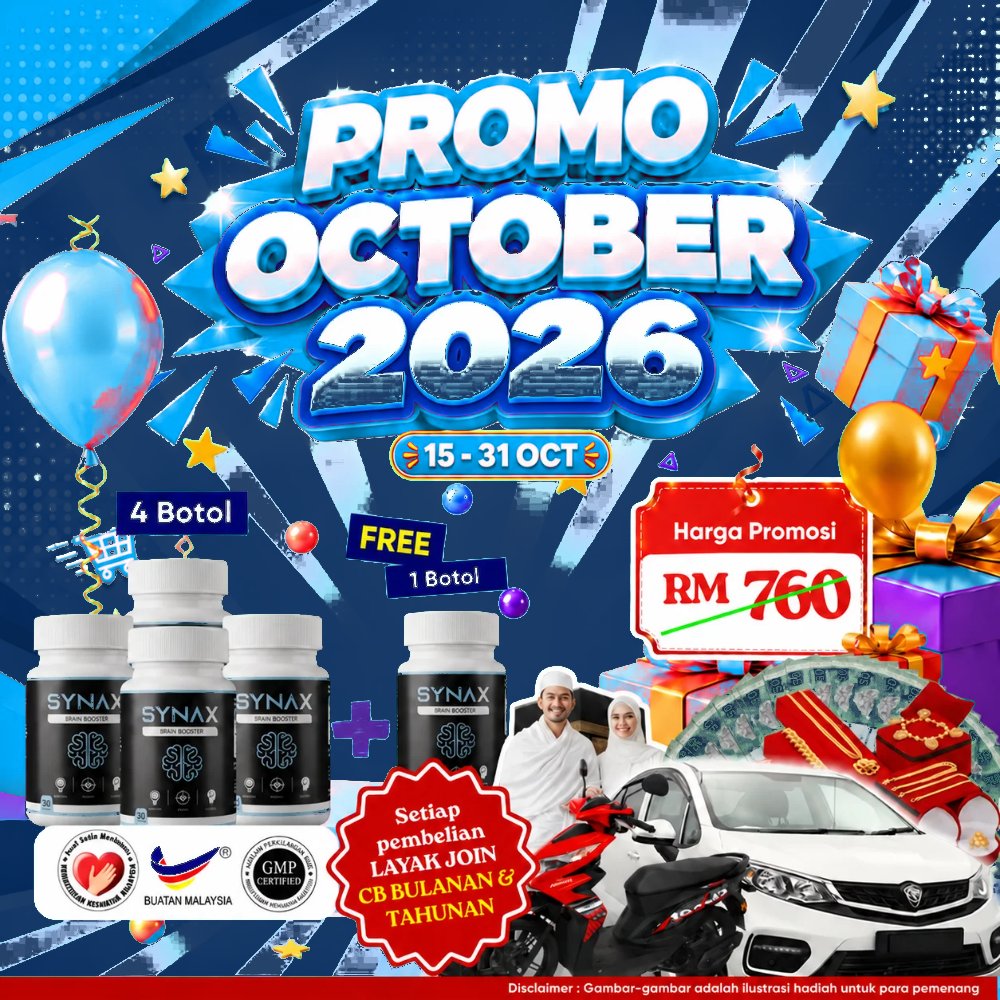 Poster Promo Oktober 2026: beli 4 botol SYNAX percuma 1 botol, harga asal RM760, kini RM80